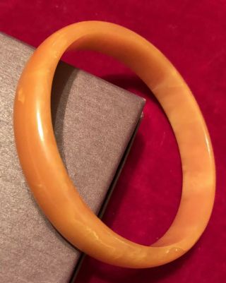 Vintage Orange Marbled Bakelite Bangle Bracelet 1/2” Wide Swirled