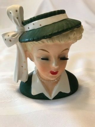 Vintage Napco Lady Head Vase Green Dress