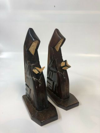 Vintage Carved Wooden Priest/Monk Reading The Bible Book handmade Bookends 3