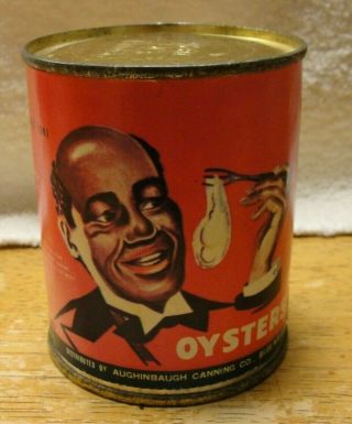 Antique 1920s Black Americana Small Oyster Tin Can With Paper Label Ec