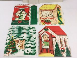 Set (4) Vtg Mid Century Kids Christmas Cards Stand Up Cute Envelopes