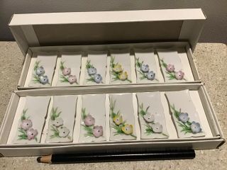 Vintage Porcelain Name Place Card Holders Applied 3d Flowers Japan Set/12/pencil
