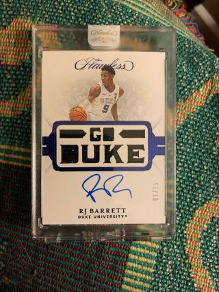 Rj Barrett 2019 - 20 Panini Flawless Rpa Jersey On - Card Auto 1/15 Knicks Duke