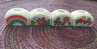 Vtg Set Of 4 Mini Miniature Ceramic Candle Holders Various Rainbow Bright Colors