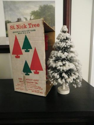 Vintage Green Flocked Bottle Brush St.  Nick Tree Christmas 10.  5 Inches Tall 3