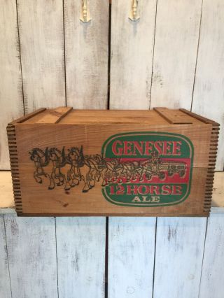 Vintage Genesee 12 Horse Ale Wood Beer Crate w/ Lid Box Graphics 1948 3