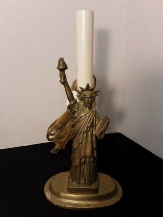 Vintage Statue Of Liberty Brass Electric Lamp Great Patina 9 "