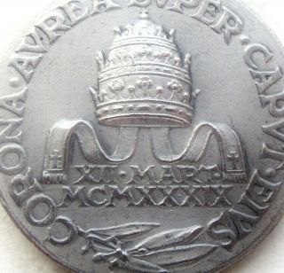Pope Pius Xii With The Papal Tiara - Splendid 1939 Antique Vatican Medal Pendant