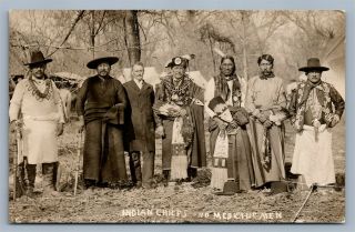 American Indian Chiefs & Medicine Men Antique Real Photo Postcard Rppc