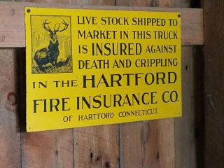 Vintage Hartford Fire Insurance Co.  Metal Tin Advertising Sign Made In Usa
