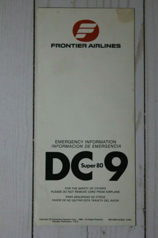 Frontier Airlines Dc9 80 Safety Card - 4/82