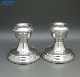 Vintage Good Quality Pair Solid Sterling Silver Dwarf Candlesticks 156g 1997
