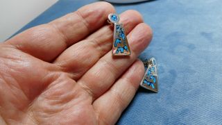 Vintage Earrings Mexican Sterling Silver Pierced Stud Drop Turquoise N7941