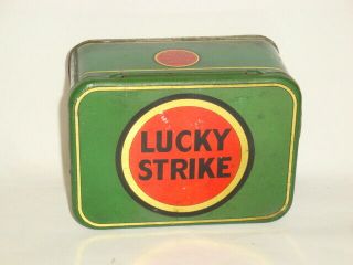 Old Tin Litho Lucky Strike Brand Horizontal Advertising Tobacco Tin Can