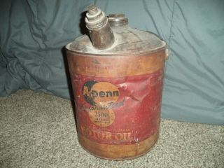 Vintage 5 Gallon A - Penn 100 Pure Pennsylvania Motor Oil Metal Can