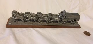 Vintage Pewter Budweiser Clydesdales Pulling Old Wagon