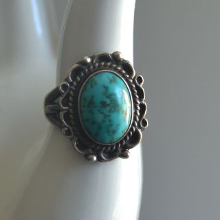 Large Vintage Sterling Silver Turquoise Navajo Size 6 Oval Ring Womens