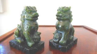 Antique Chinese Carved Jade Stone Guardian Lions (a Pair)