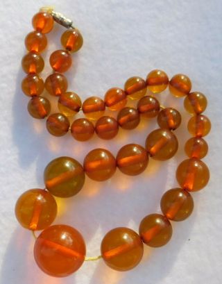 Vintage Bakelite Necklace Honey Amber Color Opaque Beads Screw Closure