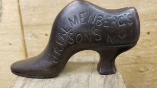 Antique J R Palmenberg & Sons Cast Iron Advertising Shoe Paper Weight 1800 