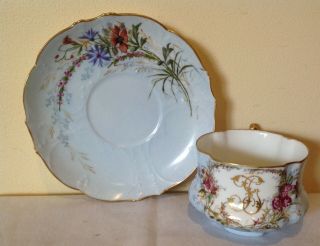 Antique French Martial Redon - Mr,  Porcelain Tea Cup & Saucer 1880`s