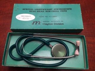 Lightweight Non - Chill Stethoscope Marshall Model 412 Green Dual Head Vintage