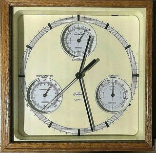 Sunbeam Oak Weather Station Quartz Barometer - Humidity - Thermometer Vintage 80 
