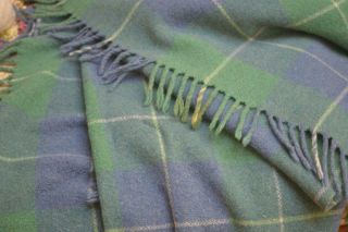 Vintage Real Welsh 100 Pure Wool Hand Made Blanket Throw Blue Green Plaid Perf 3