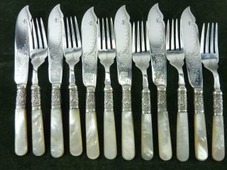 Vintage 12 Piece Harrison Fisher Fisheaters Set Mother Of Pearl Handles