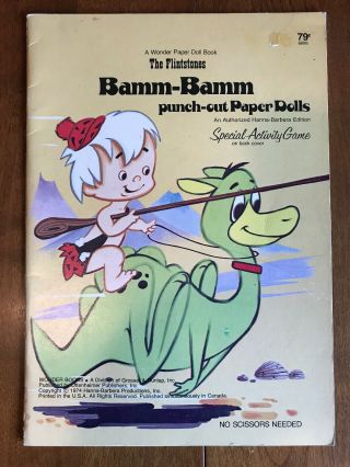 Vintage Flintstones Bamm - Bamm Rubble Un - Cut Paper Doll Book 1974 Wonder Books