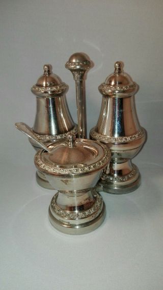 Vintage Silver Plated Cruet Set With Mustard Pot And Spoon On Stand Id0825
