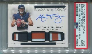 2017 Mitchell Trubisky National Treasures Auto Triple Patch Rc 23/25 Bears Psa 9