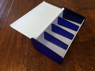 Vintage White Blue Sewing Box Plastic Case Thread Storage 10 X 5 X 3 Craft Case