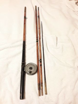 Antique Vintage Bamboo Fly Fishing Rod With Beaudex Jw Youngs Reel