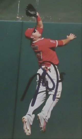Mike Trout Autographed Framed 8x10 Photo Over The Wall Jsa La Angels Auto