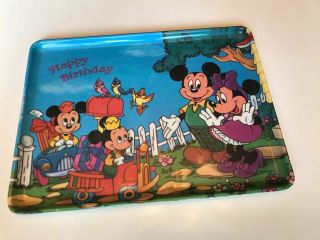 Vintage Walt Disney Mickey Mouse Plastic Serving Tray 14x11 Inches Birthday