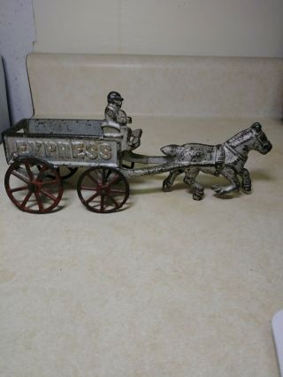 Vintage Kenton Hubley Cast Iron Horse Drawn Express Wagon