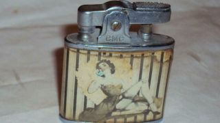 Vintage Cmc Continental Cigarette Lighter Risque Pin Up Sexy Lady On Phone Old