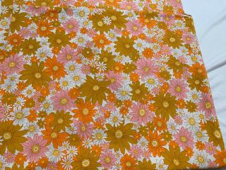 Vintage Sheridan Floral Bed Sheet Fabric Retro Funky Orange Pink Yellow