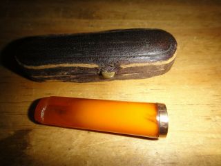 Amber & 9ct Gold Cased Cheroot Tobacciana Smoking Collectable Cigarette Holder