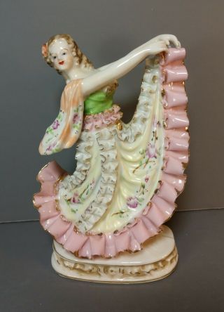 Antique Porcelain Meissen Handpainted Figurine Lady Dancer