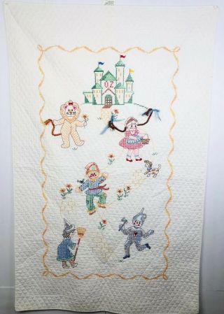 Vintage Wizard Of Oz Hand Made Cross Stitch Baby Quilt Crib Blanket 3 