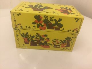 Vtg Tin Metal Recipe Box - Yellow W/ Potted Cactus - Syndicate Mfg Co