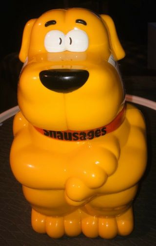 Vintage Talking Snausages Doggie Treat Biscuit Cookie Jar Container Dog
