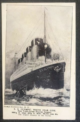 S S Olympic Vintage Postcard White Star Lines Of Titanic Fame Unposted And