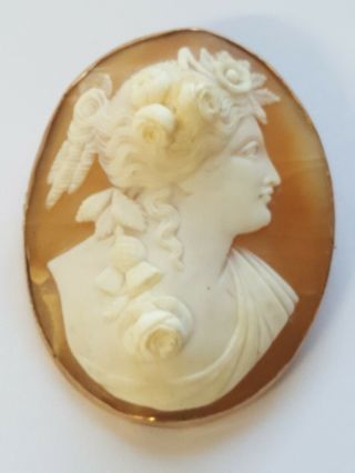 Large Antique 9ct Gold Mounted Carved Shell Cameo Brooch 5 Cm