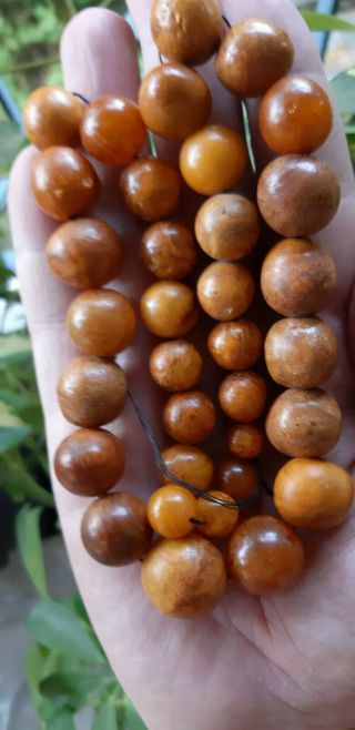 Antique German Amber Pressed Necklace Beads 51.  7 Grams