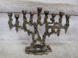 Vintage Mcm Brutalist K - L Israel Chanukah Menorah Brass Or Bronze 8 " X 6.  25 "