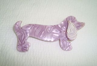 Vintage Lea Stein Purple Dachshund Dog Plastic Pin Brooch Paris France