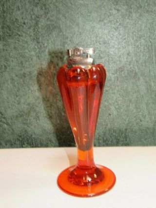 Vintage Art Deco Orange Glass Table Lighter Made In Japan